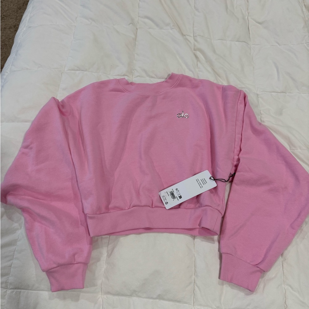 ALO Yoga Pink Crewneck Sweater Soft Cotton-Blend